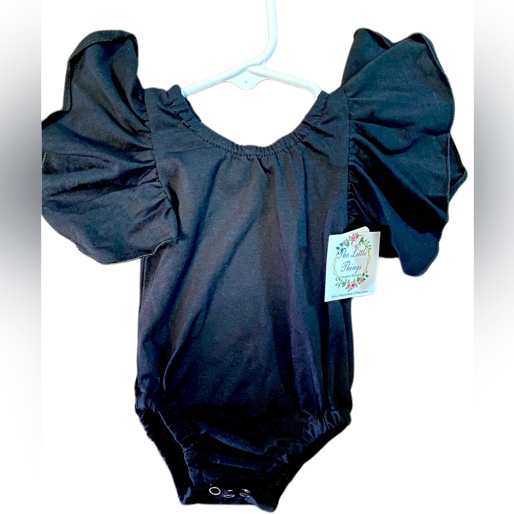 Black Ruffle Sleeve Bodysuit / Leotard